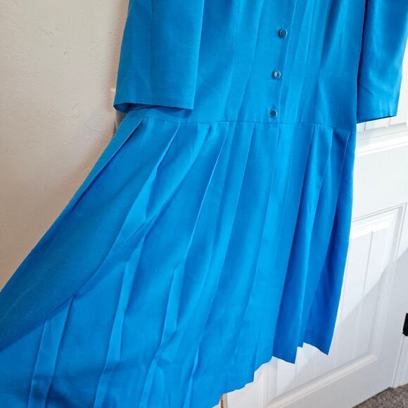 Vintage Pinup Dress Womens Size XL 70s Pleated Button Down Preppy Midi Handmade - Picture 4 of 9